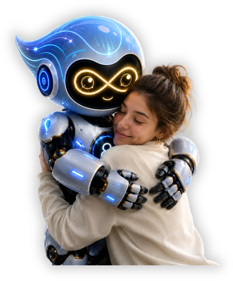 Una joven abraza a Ev-8